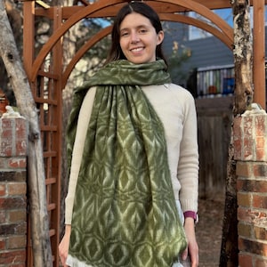 Alpaca Wool Shawl, Hypoallergenic Winter Wrap, Artisan Made Moss green