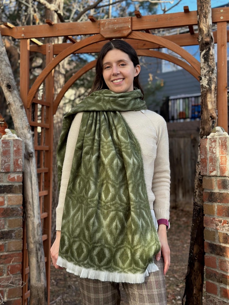 Alpaca Wool Shawl, Hypoallergenic Winter Wrap, Artisan Made Moss green