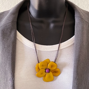 Eco-friendly flower necklace, Tagua nut necklace, Tagua necklace, Yellow flower necklace, Orange tagua necklace, Colorful chunky necklace