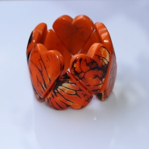 Tagua Nut Heart Bracelet: Chunky Orange Eco-Friendly Boho Jewelry