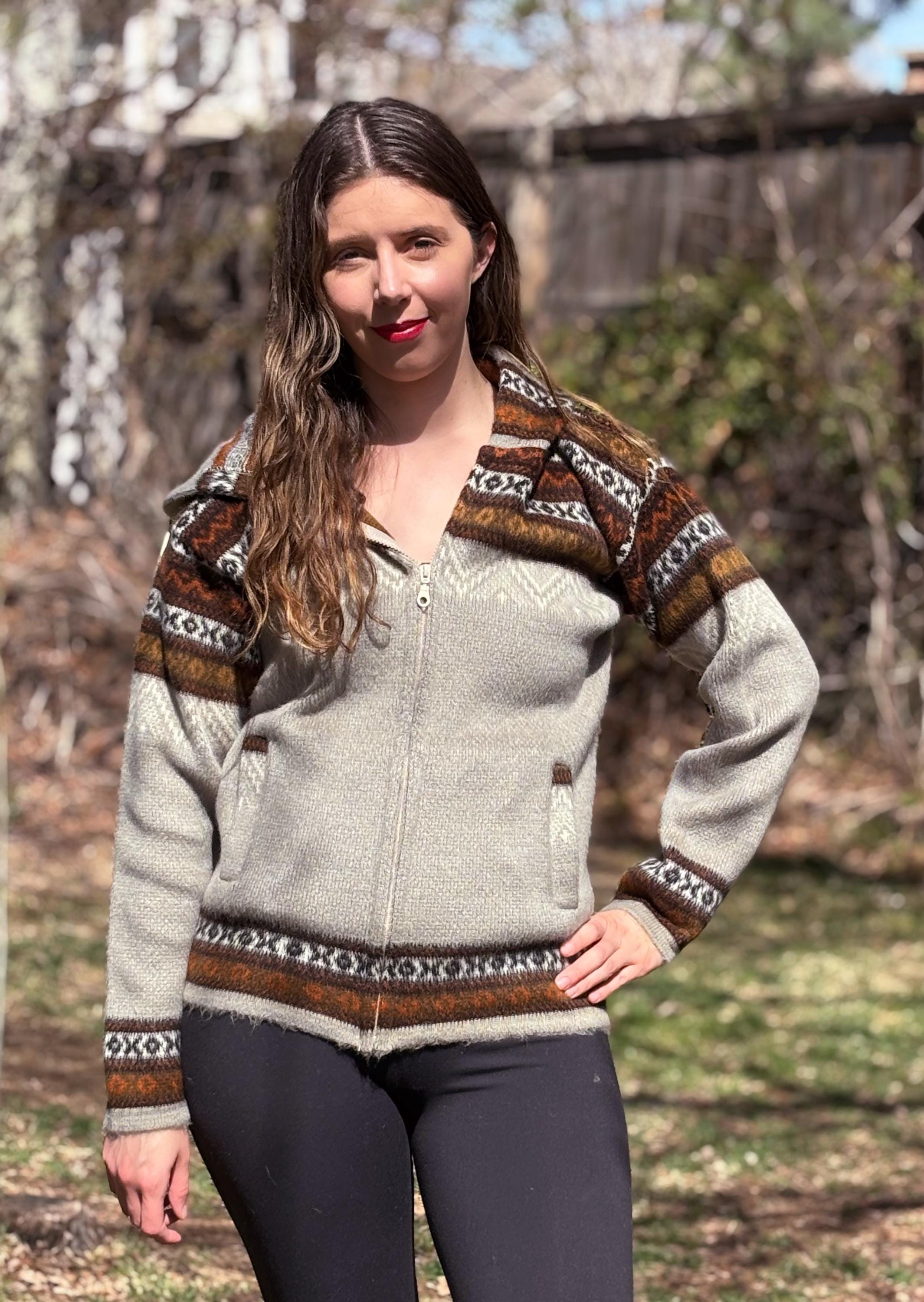 ジャケット JACKET IN ALPACA AND WOOL BLEND Andino Artesanias • Vintage • Medium • Black/white Fair Isle