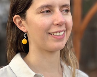 Handmade Tagua Nut Dangle Earrings: Small Round, Eco-Friendly Artisan Jewelry