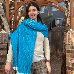 Alpaca Wool Shawl, Hypoallergenic Winter Wrap, Artisan Made Sky blue