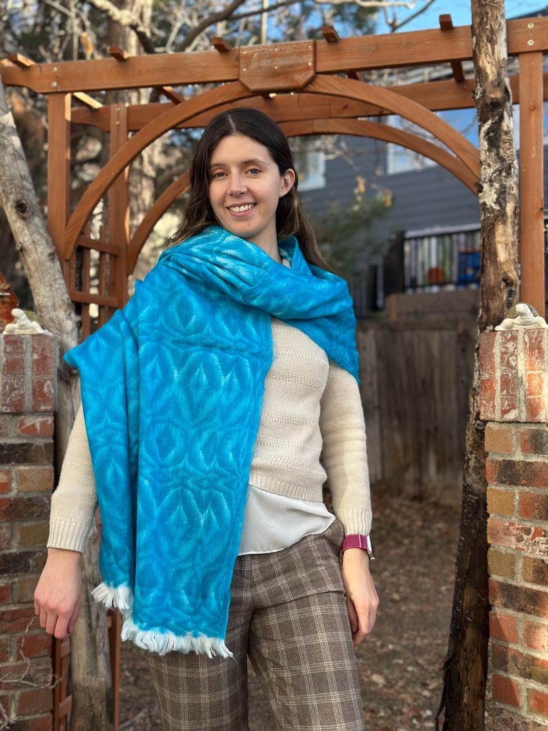 Alpaca Wool Shawl, Hypoallergenic Winter Wrap, Artisan Made Sky blue