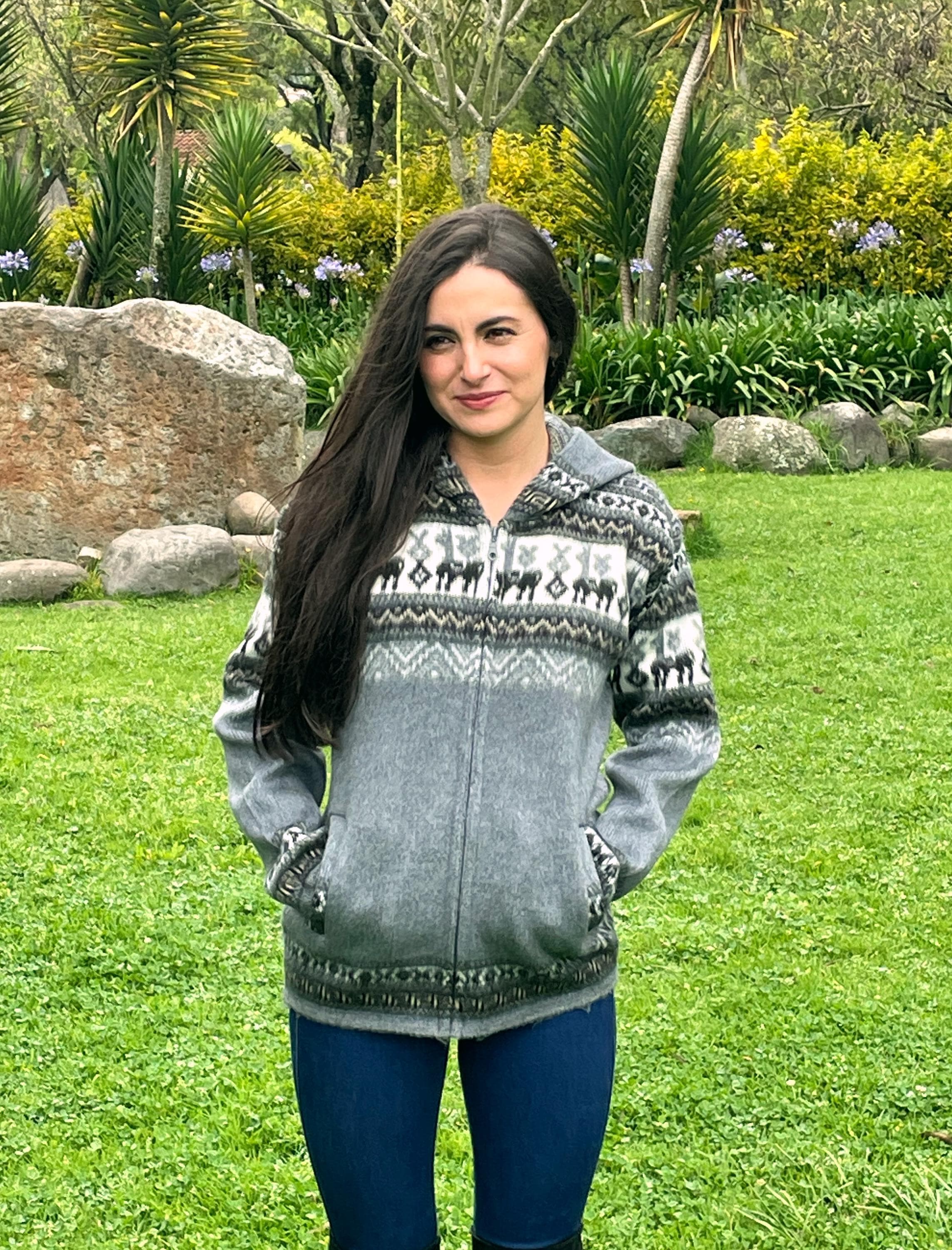 Alpaca Wool Hooded Jacket, Patterned Jacket, High Quality