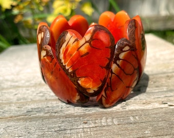 Red Heart Tagua Seed Stretchy Bracelet, Carved Eco-Friendly Boho Jewelry