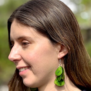 Tagua nut earrings, eco-friendly earrings, sustainably made earrings, Tagua earrings, chandelier-style tagua earrings, long dangle earrings.