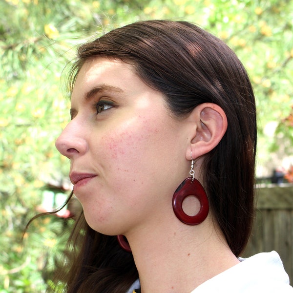 Dangle tagua nut earrings, eco-friendly tagua earrings, boho style earrings, Chunky earrings, Vibrant earrings, Tagua seed earrings.