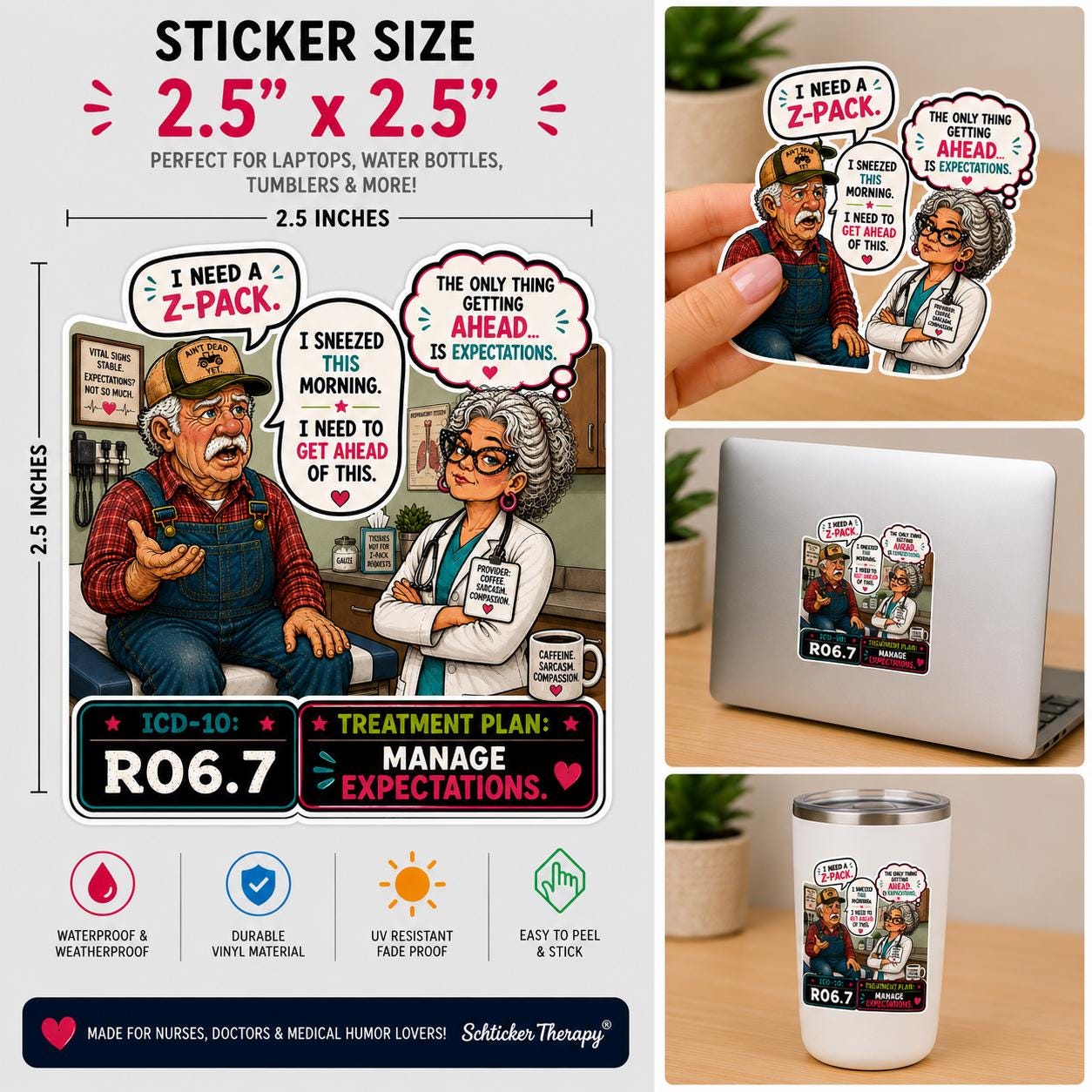 Manage Expectations Sticker | Die-cut Sticker, Funny Medical Comic ...