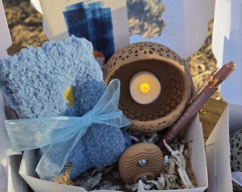 Guided Gratitude Journal Set, Cozy Socks, Voronoi Light Holder, Calming Stone, Encouragement Gift Box