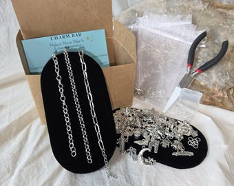 Adult Charm Bar Bracelet Making Kit • 50 Charms, Bracelets, Tools • Cozy Night In Experience