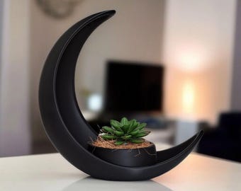 Crescent Moon Planter with LED Glow • Celestial Succulent Decor, Customizable Charm