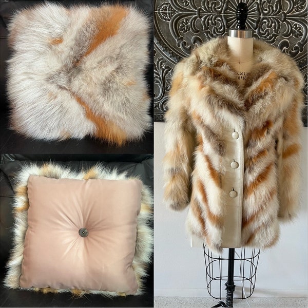 Reclaimed Fox Fur Pillow, couched center, repurposed vintage fur coat