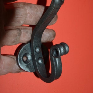 Dual Wall Hook Twisted Wrought Iron, Coat Hat Hanger, Hand Forged by Worthington Forge Blacksmiths