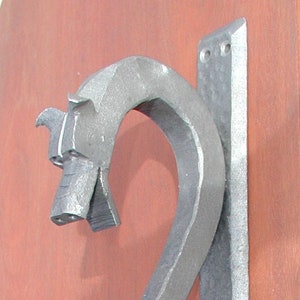 Gothic Dragon Head Door Pull, Handle, Hand Forged Wrought Iron by Blacksmiths in the USA