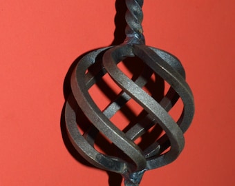 S Hook Hanger Wrought Iron Orb Globe 13" Forged by Blacksmith