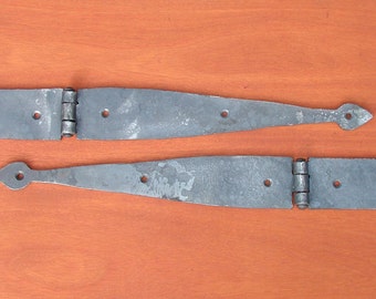 Ram Horn Strap Hinge Pair of 2) 15 inch Wrought Iron  Pa. Dutch  with Bean End,   Hand forged by Blacksmith