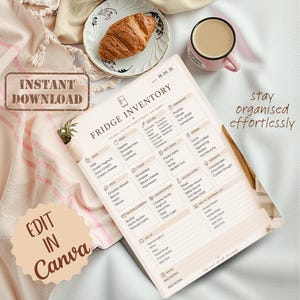 Fridge Inventory Canva Template | Editable Kitchen Fridge Stock Tracker | Food Organiser & Meal Prep Log | Reduce Food Waste Planner