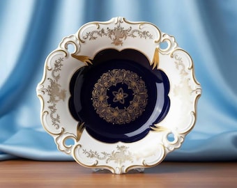 Vintage Echt Weimar Porcelain Serving Bowl – Ilse 701 | Cobalt Blue & Gold | Mid-Century German Porcelain