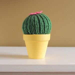 petit cactus en tricot avec fleur en feutre - Pot jaune