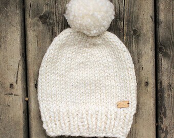The Cape North Hat - Chunky slouchy knit hat in creamy off-white