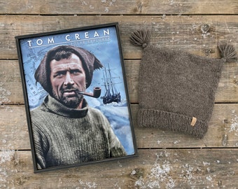 Limited Edition - ' Tom Crean ~ Polar Explorer ' wood sign & Crean Hat - Handknit vintage style Polar Explorer wool hat