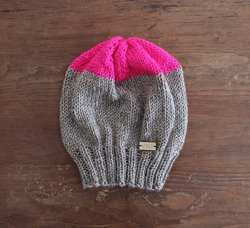 Kamloops Hat Slouchy Style Knit Color-block Hat in Taupe | Etsy