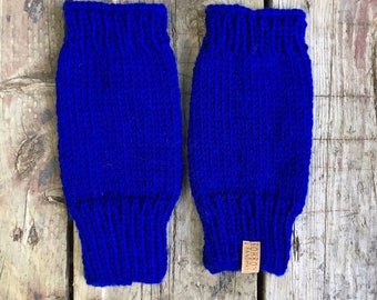 READY TO SHIP - Bayport Mitts - hand knit broght blue fingerless mitts