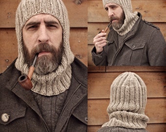 The Shackleton Hat - Men's vintage style Polar Explorer wool balaclava hat in undyed wool