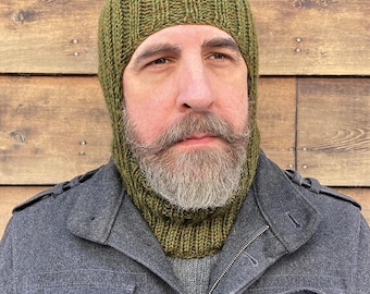 The Shackleton Hat - Men's vintage style Polar Explorer wool balaclava hat in olive wool