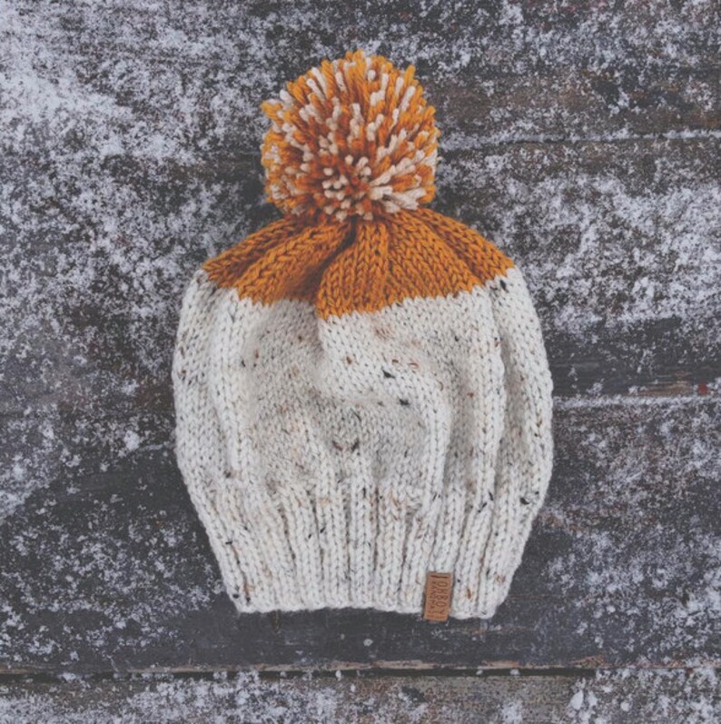 Kamloops Hat Slouchy Style Knit Colorblock Hat in Cream Etsy