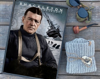 Limited Edition - 'SHACKLETON ENDURANCE' wood sign & The Shackleton Hat - Handknit vintage style Polar Explorer wool balaclava hat