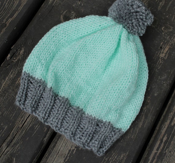 Disney Colorblock Knit Pom Beanie in Cream, Teal & Mint Grey & Light Teal Knit Color Block Pom Pom Beanie Hat - Etsy main image 4