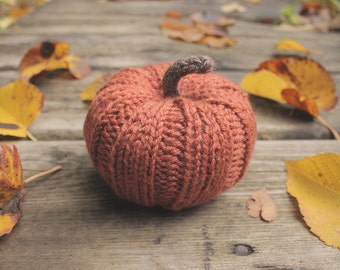 hand knit medium size pumpkin - pumpkin orange