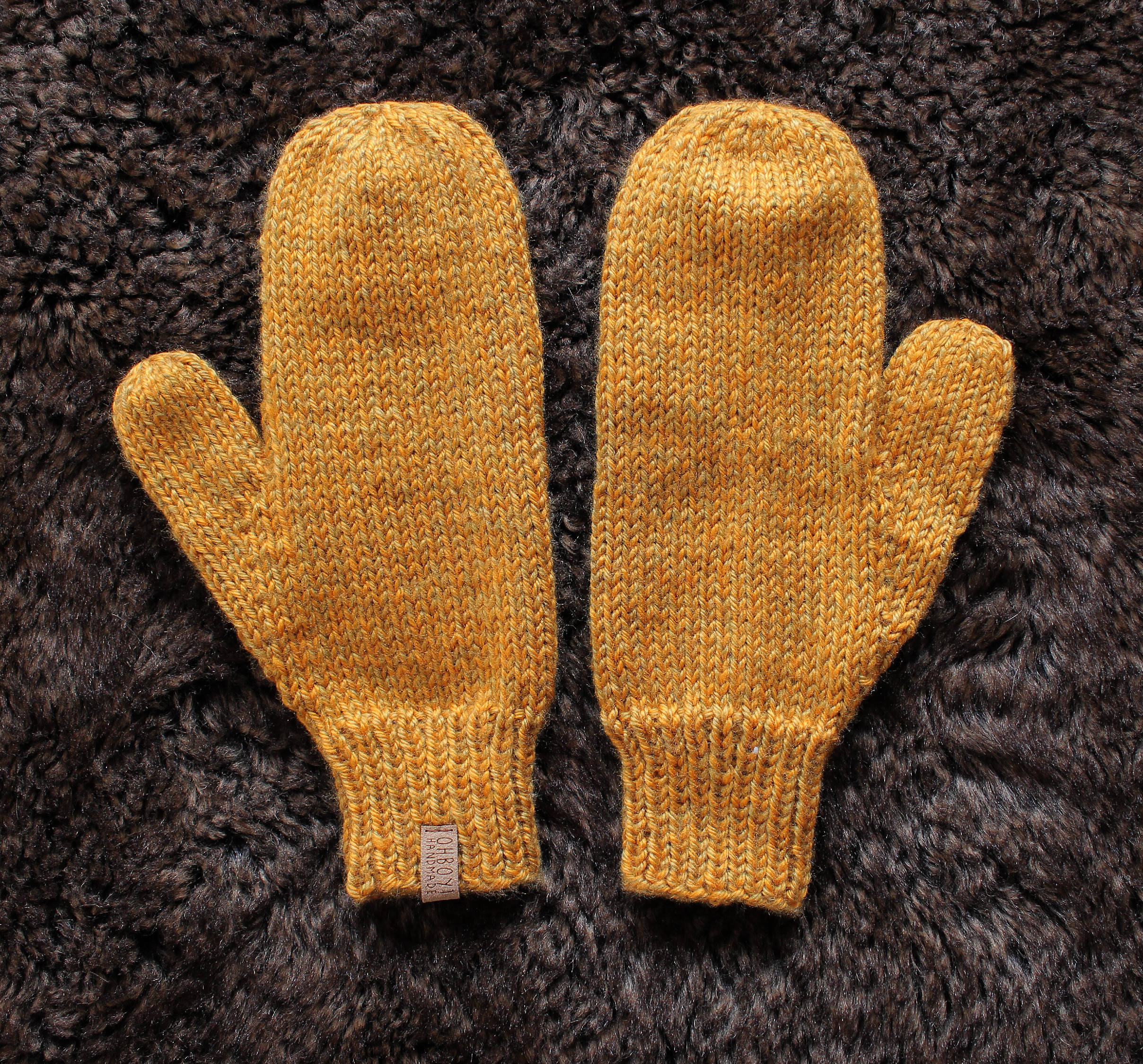 Hand knit mustard yellow mittens Etsy