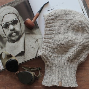 The Wild Hat - Men's vintage style Polar Explorer and military style wool balaclava hat campaign helmet in un-dyed wool