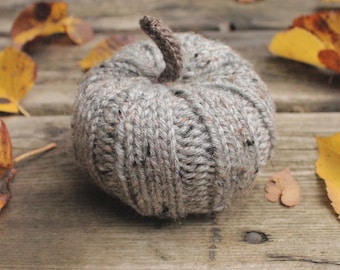 hand knit medium size pumpkin - heathered grey