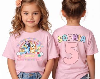 Custom Blue Dog Birthday Girl Tshirt Name and Age