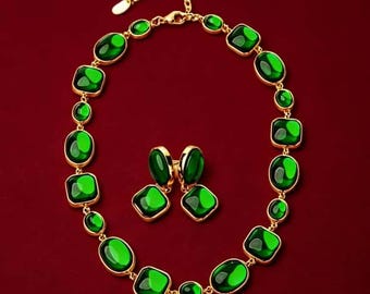 Handmade Gold Plated Emerald Jewelry Set, Gift for Her, Everyday Wear