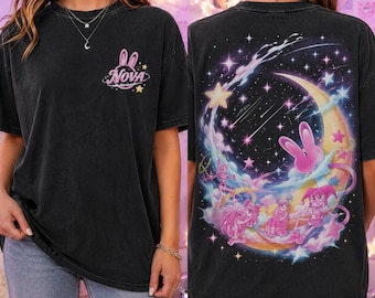 Personalized Tee Digital Circus Starry Sky Tee, Custom Tee Black Cotton Apparel, Aesthetic Print, Stylish Streetwear Gift