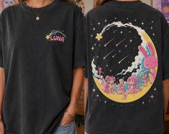 Personalized Tee Digital Circus Moon Graphic, Custom Tee Black Unisex Apparel, Aesthetic Print, Unique Fan Gift, Trendy Top