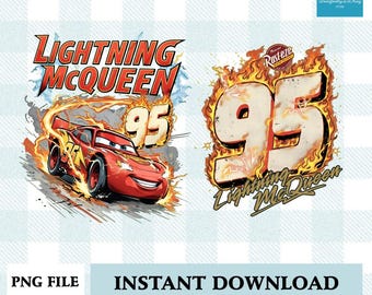 Disneyland Lightning McQueen Fire Racing Design Bundle, 95 Speed Graphic Character Print, Custom Apparel For Movie Fans