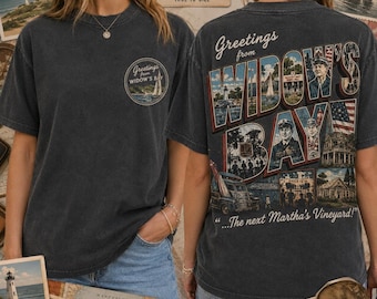 Vintage Greetings From Widow's Bay Martha's Vineyard T-Shirt, Retro Travel Graphic Unisex Tee, Cotton Apparel, Unique Vacation Gift Idea