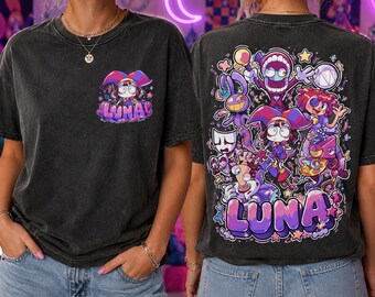 Personalized Tee Digital Circus Fan T-Shirt, Custom Tee Black Unisex Apparel, Front Back Illustration, Trendy Streetwear Top
