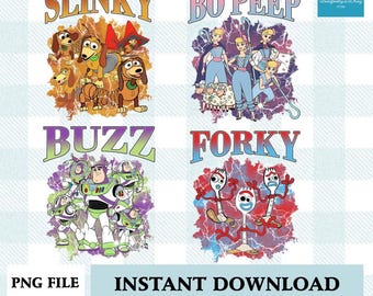 Disneyland Slinky Bo Peep Buzz Forky Design Bundle, Toy Story Character Graphic Art, Custom T-shirt Print For Movie Lovers
