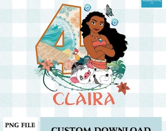 Moana Polynesian Adventure Character Design, Tropical Island Theme Graphic Print, Custom Shirt Art For Birthday Events