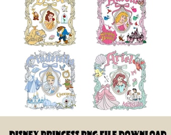 Paquete de imágenes PNG de princesas, imágenes PNG de princesas de dibujos animados, conjunto de imágenes prediseñadas de princesas con temática de cumpleaños, fondo transparente, descarga digital.