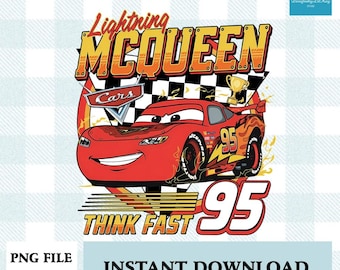 Lightning McQueen Racing Graphic Digital PNG, Disneyland Fast Car Tee Design, Vintage Cartoon File, Instant Download Apparel