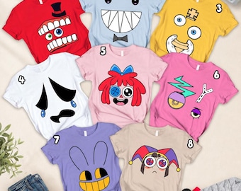 Custome The Amazing Digital Circus Halloween Costume Shirt, Digital Circus Costume Tee, Pomni Jax Gangle Shirt, Halloween Family Matching