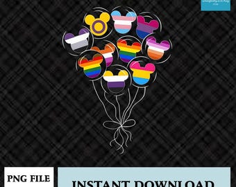 Globos de Mickey Mouse Arcoíris Orgullo Disneyland PNG, Descarga instantánea para sublimación, Impresión gráfica de icono de ratón colorido, Arte digital